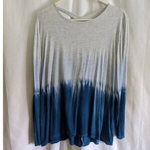JUSTICE 18/20 Heather Gray Blue Ombre Tie Dye Long Sleeve Shirt Keyhole Back